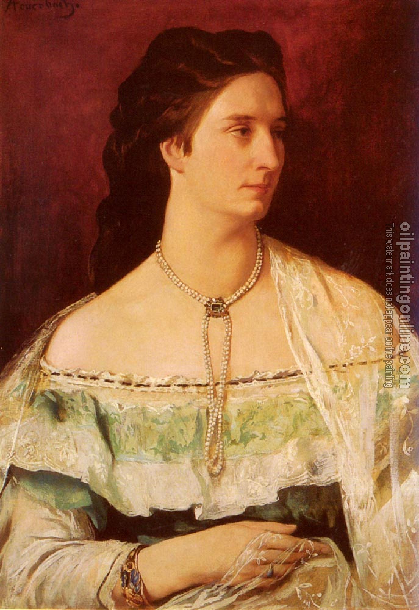 Feuerbach, Anselm - Portrait Of A Lady Wearing A Pearl Necklace